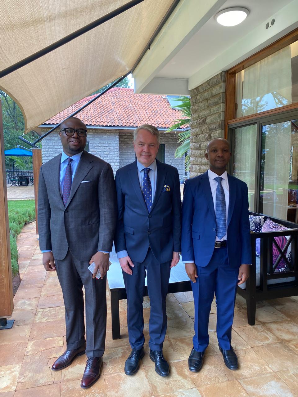 L-R: Dr. Babatunde Afolabi, Mr. Pekka Haavisto,Personal Envoy of the UN Secretary-General for Sudan and Mr. Murithi, former Finland Minister of Foreign Affairs, and Mr. Murithi, Africa Director of the International Crisis Group (ICG).
