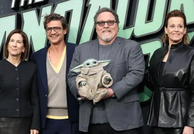 Kathleen Kennedy, Pedro Pascal, Jon Favreau, 'Grogu' and Sigourney Weaver attended the UK fan event for Star Wars: The Mandalorian And Grogu