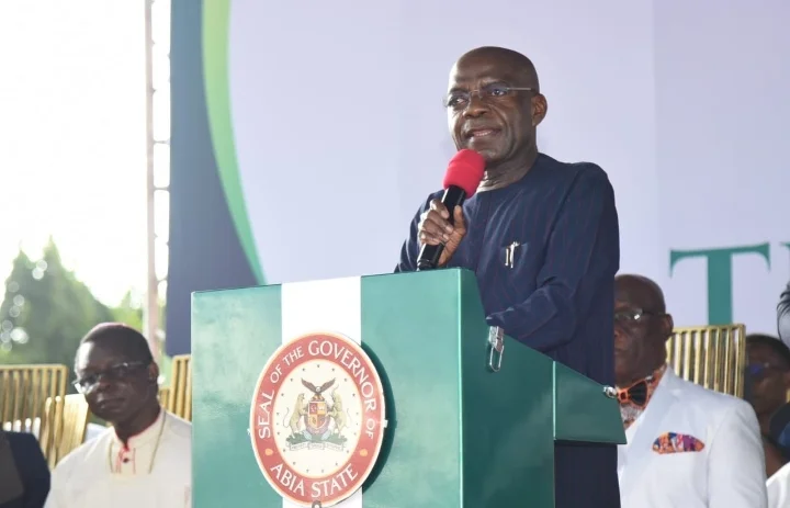 Gov. Alex Otti of Abia delivering his speech at an interdenominational thanksgiving service, organised by the Abia Government to commemorate his third anniversary in office, on Sunday, in Umuahia.