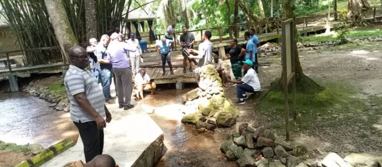 A view of the confluence of the cold and warm springs at Ikogosi Warm Springs Resort in Ekiti