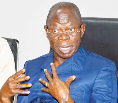 Senator Adams Oshiomhole denies alleging that his colleagues signatures were forged in the suspension of Sen. Natasha Akpoti-Uduaghan