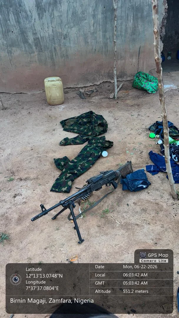 Troops kill two terrorists, recover machine guns, motorcycles in a dawn raid on a suspected hideout at Ginchawa village, Katsina State