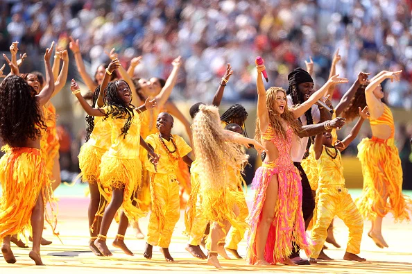 Shakira and Burna Boy perform at the halftime show. Photos / Getty Images