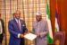 Dr. George Elombi, President and Chairman, Board of Directors of African Export-Import Bank (Afreximbank), presenting a letter of invitation to President Bola Ahmed Tinubu in the State House. July 7, 2026